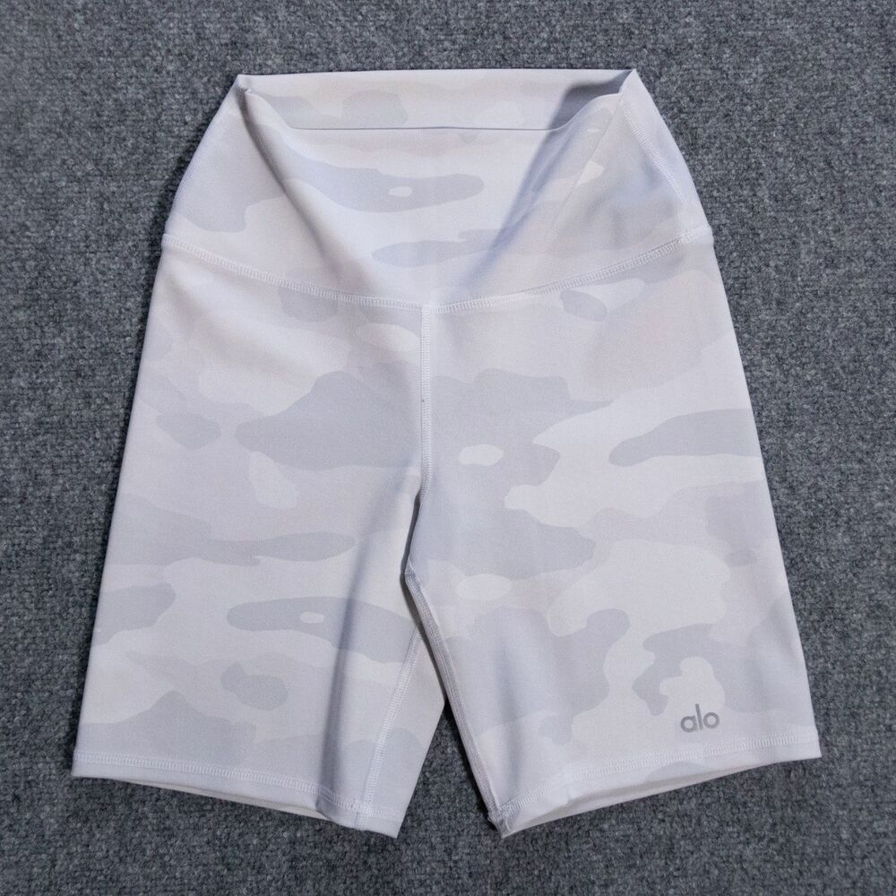 ALO Yoga White Camo Vapor Biker Shorts High Waist Women's Small 7" Workout Gym